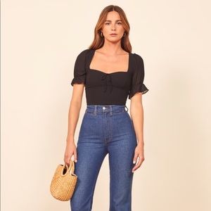 NWT Reformation Black Delevan Ruffle Top 0 2 XS